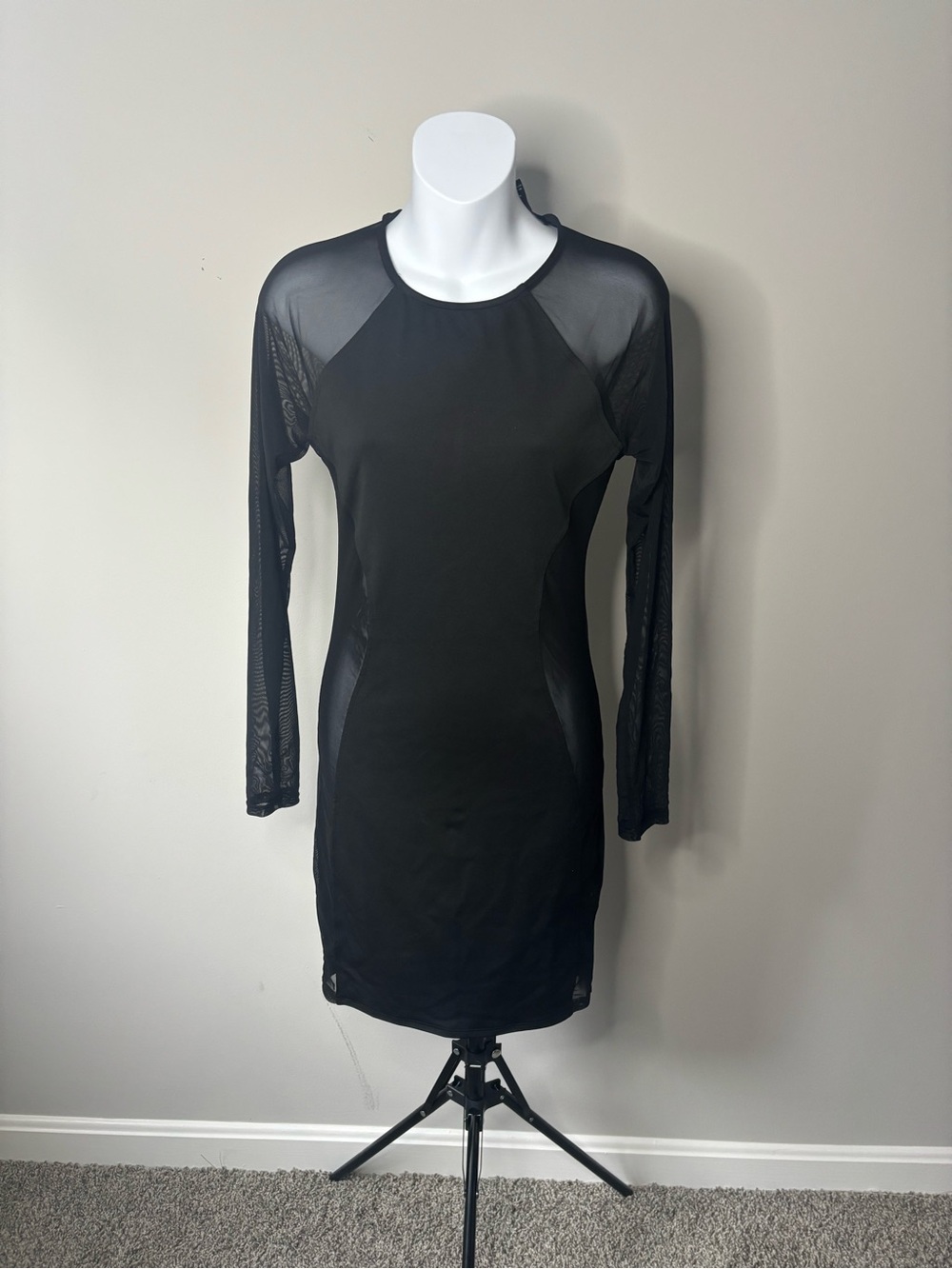 Forever 21 Black Sheer Long-Sleeve Bodycon Dress